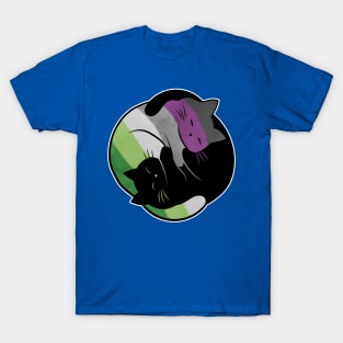 Aroace Yin Yang Cat LGBT Asexual Aromantic Pride Flag T-Shirt